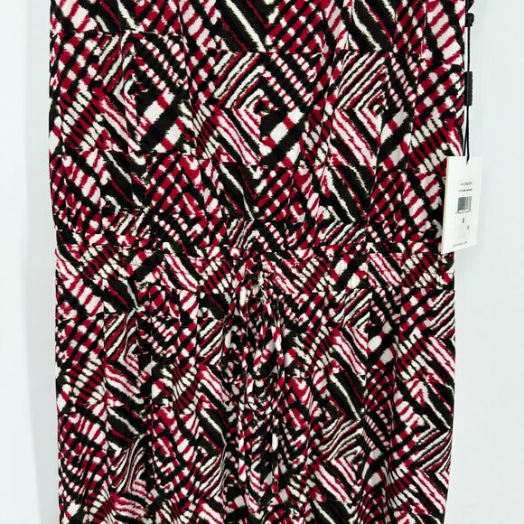 Calvin Klein Wide Leg Jumpsuit 8 Abstract Geometric Print Sleeveless Red Black - Picture 5 of 11